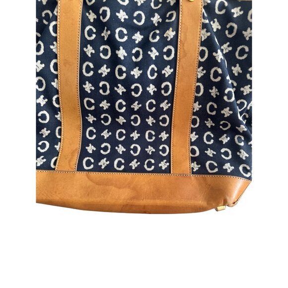 CELINE Vintage Tan Blue Macadam Tote Shoulder Bag - Picture 11 of 16